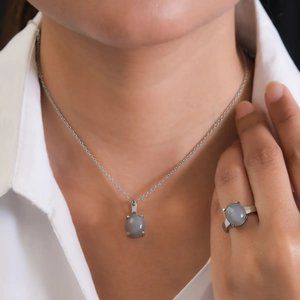NEW Titanium Moonstone Solitaire Ring (Size 8) and Pendant Necklace (20 Inches)